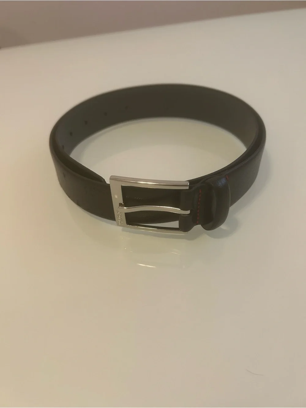 HUGO Black Leather Belt with Silver Buckle